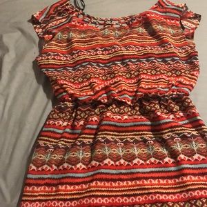 Print dress, multicolor with orange slip
